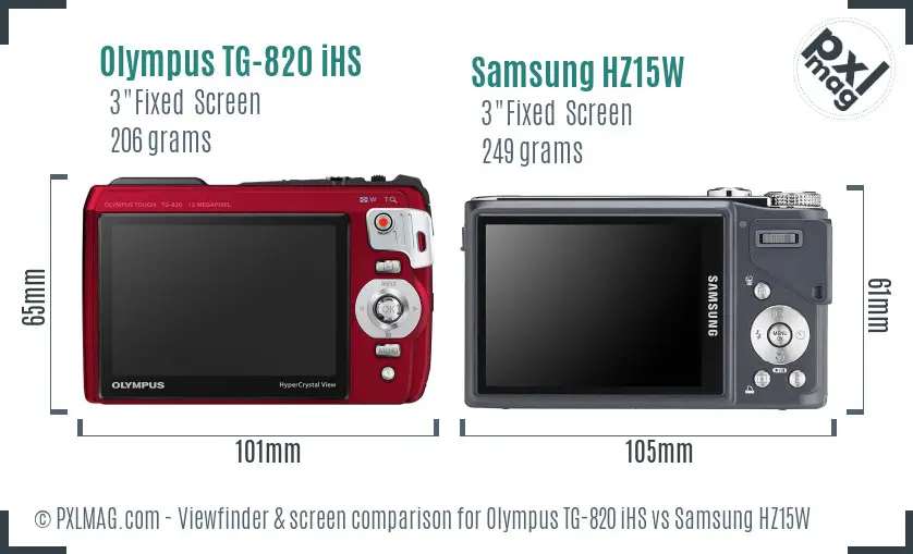 Olympus TG-820 iHS vs Samsung HZ15W Screen and Viewfinder comparison