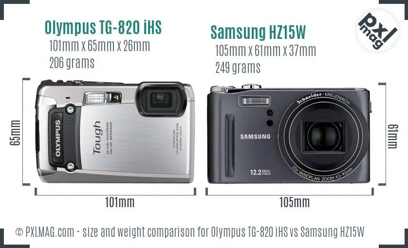Olympus TG-820 iHS vs Samsung HZ15W size comparison