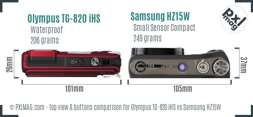 Olympus TG-820 iHS vs Samsung HZ15W top view buttons comparison