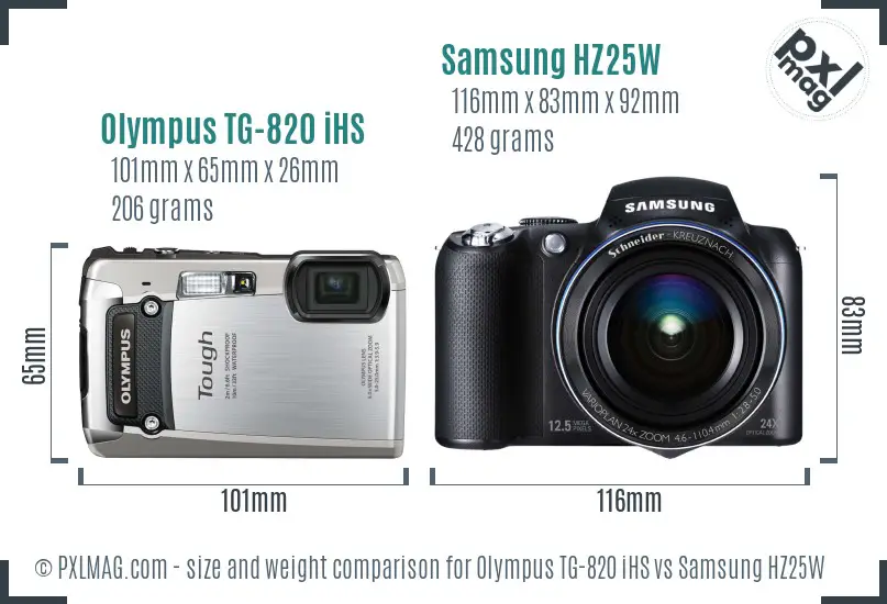 Olympus TG-820 iHS vs Samsung HZ25W size comparison