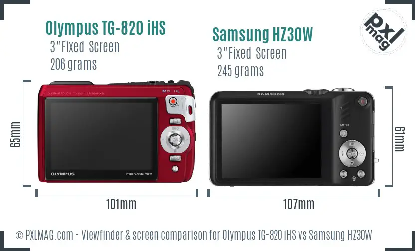 Olympus TG-820 iHS vs Samsung HZ30W Screen and Viewfinder comparison