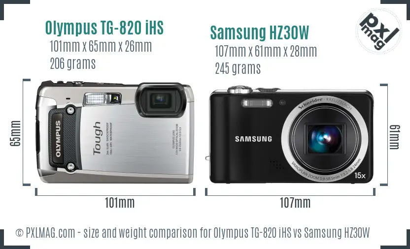 Olympus TG-820 iHS vs Samsung HZ30W size comparison