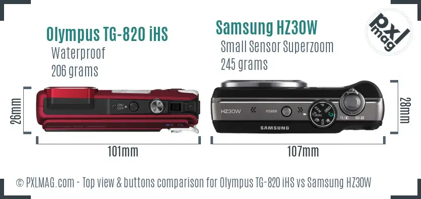 Olympus TG-820 iHS vs Samsung HZ30W top view buttons comparison