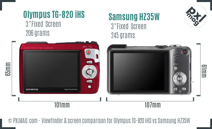 Olympus TG-820 iHS vs Samsung HZ35W Screen and Viewfinder comparison