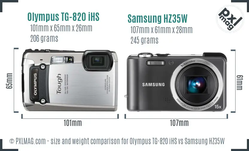 Olympus TG-820 iHS vs Samsung HZ35W size comparison