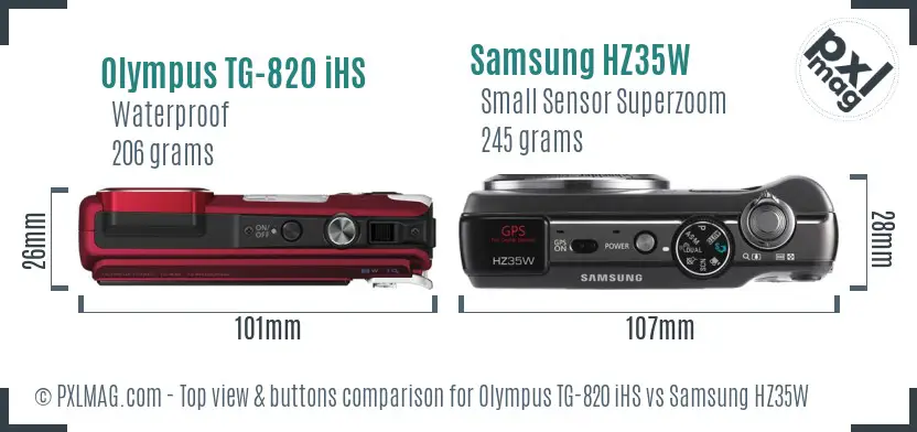 Olympus TG-820 iHS vs Samsung HZ35W top view buttons comparison