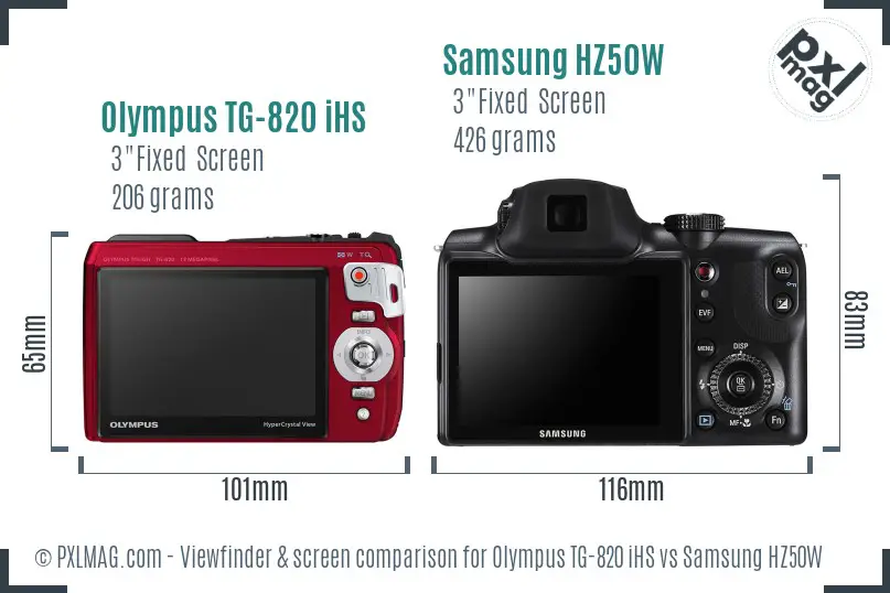 Olympus TG-820 iHS vs Samsung HZ50W Screen and Viewfinder comparison