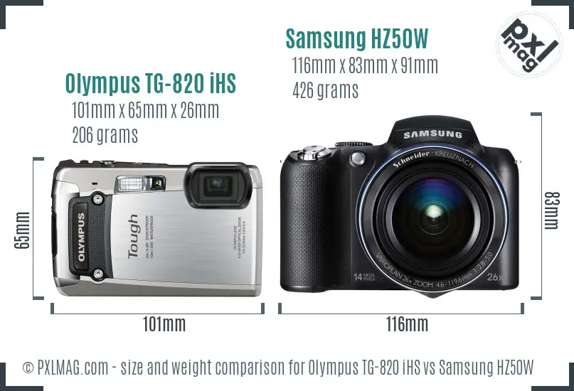 Olympus TG-820 iHS vs Samsung HZ50W size comparison