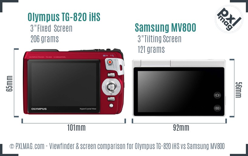 Olympus TG-820 iHS vs Samsung MV800 Screen and Viewfinder comparison