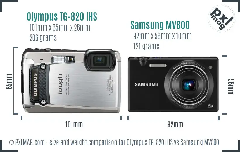 Olympus TG-820 iHS vs Samsung MV800 size comparison