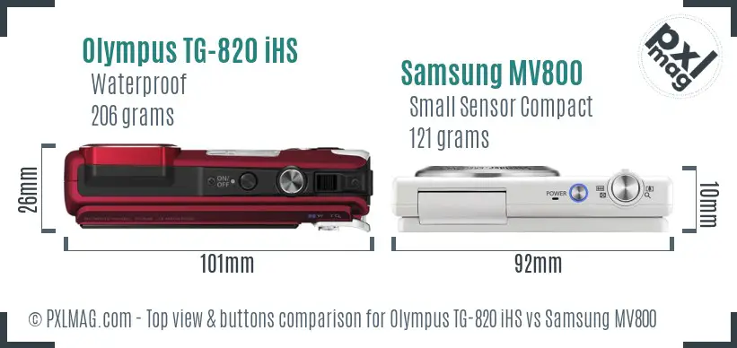Olympus TG-820 iHS vs Samsung MV800 top view buttons comparison