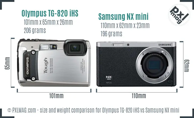 Olympus TG-820 iHS vs Samsung NX mini size comparison Olympus TG-820 iHS vs Samsung NX mini size comparison