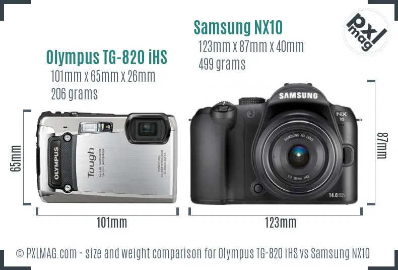 Olympus TG-820 iHS vs Samsung NX10 size comparison