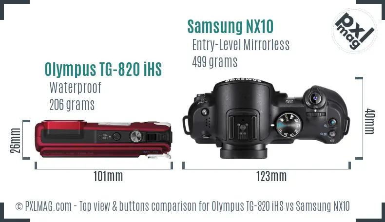 Olympus TG-820 iHS vs Samsung NX10 top view buttons comparison