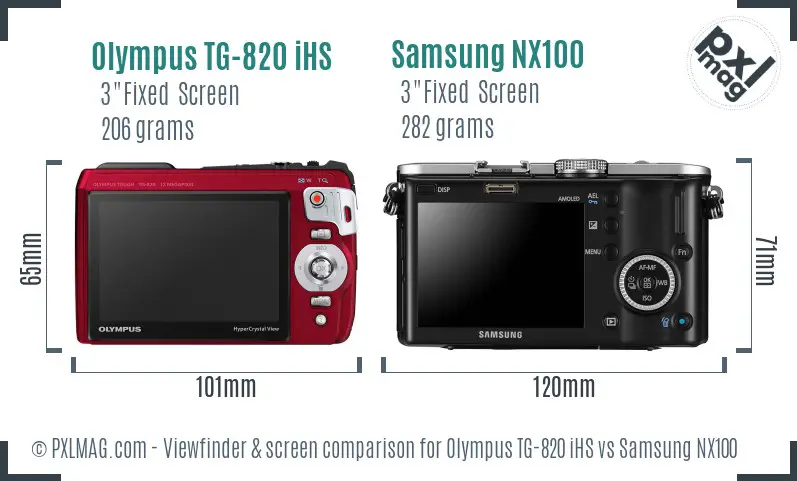 Olympus TG-820 iHS vs Samsung NX100 Screen and Viewfinder comparison