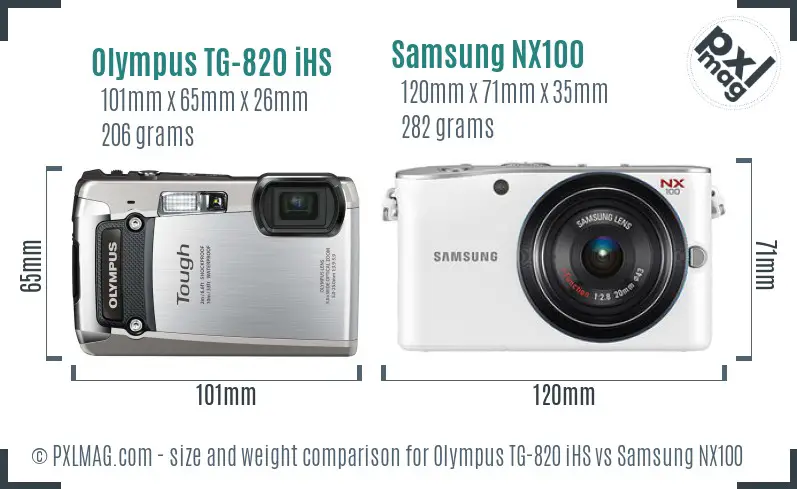 Olympus TG-820 iHS vs Samsung NX100 size comparison