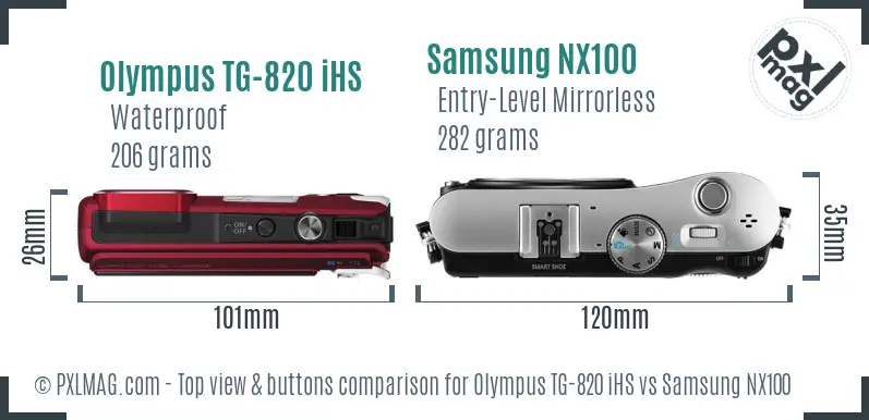 Olympus TG-820 iHS vs Samsung NX100 top view buttons comparison