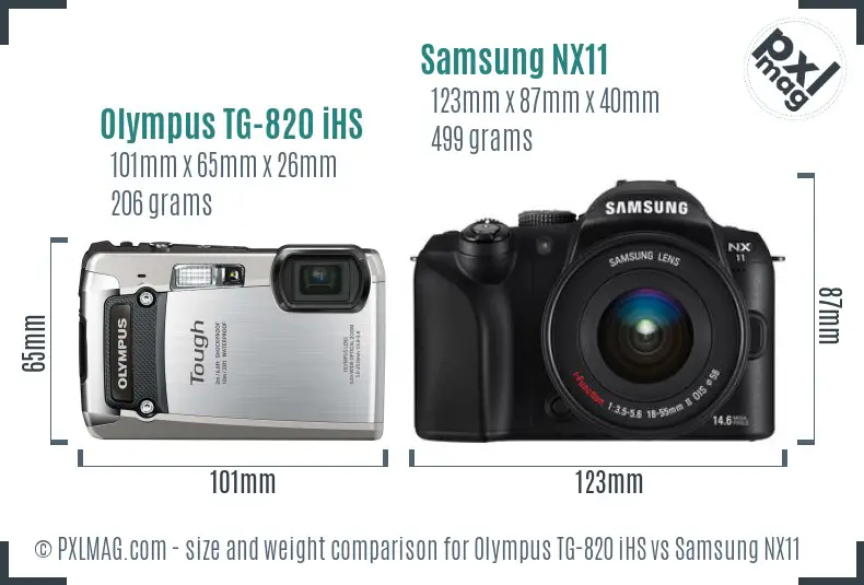 Olympus TG-820 iHS vs Samsung NX11 size comparison Olympus TG-820 iHS vs Samsung NX11 size comparison