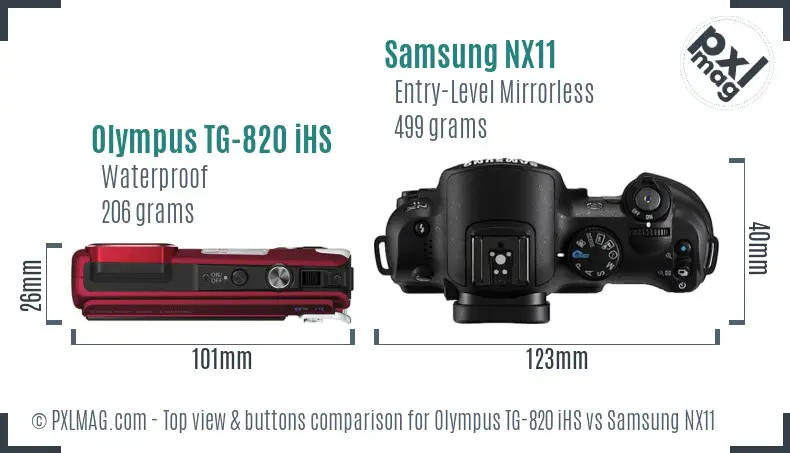 Olympus TG-820 iHS vs Samsung NX11 top view buttons comparison Olympus TG-820 iHS vs Samsung NX11 top view buttons comparison