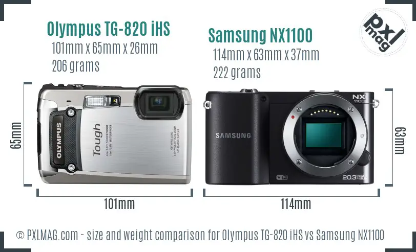 Olympus TG-820 iHS vs Samsung NX1100 size comparison