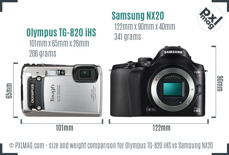 Olympus TG-820 iHS vs Samsung NX20 size comparison