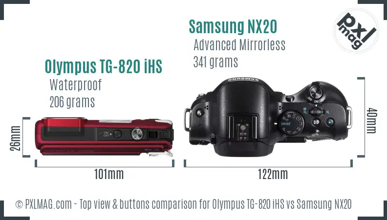 Olympus TG-820 iHS vs Samsung NX20 top view buttons comparison