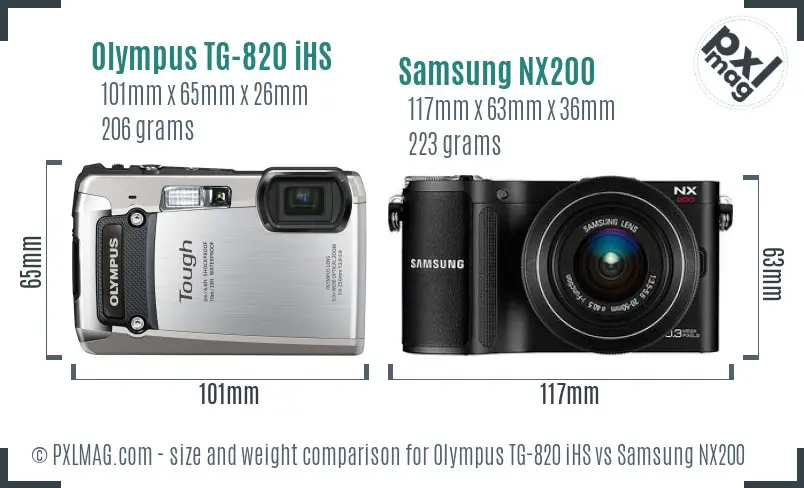 Olympus TG-820 iHS vs Samsung NX200 size comparison Olympus TG-820 iHS vs Samsung NX200 size comparison
