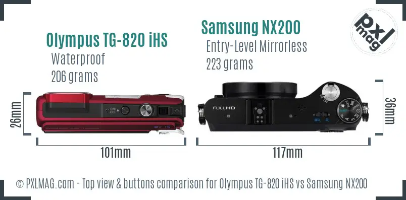 Olympus TG-820 iHS vs Samsung NX200 top view buttons comparison Olympus TG-820 iHS vs Samsung NX200 top view buttons comparison
