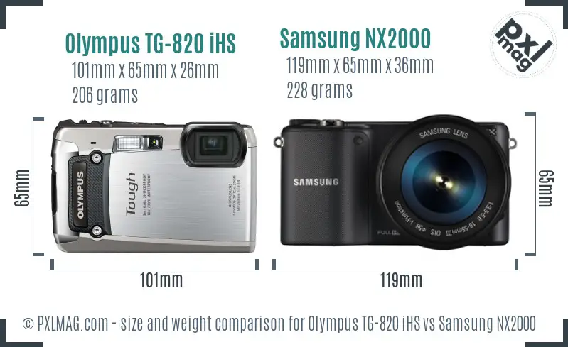 Olympus TG-820 iHS vs Samsung NX2000 size comparison