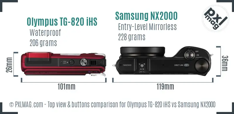 Olympus TG-820 iHS vs Samsung NX2000 top view buttons comparison