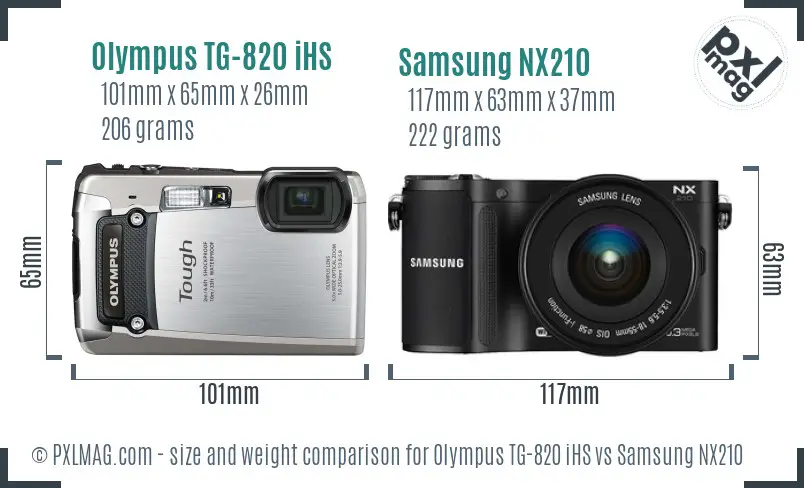 Olympus TG-820 iHS vs Samsung NX210 size comparison