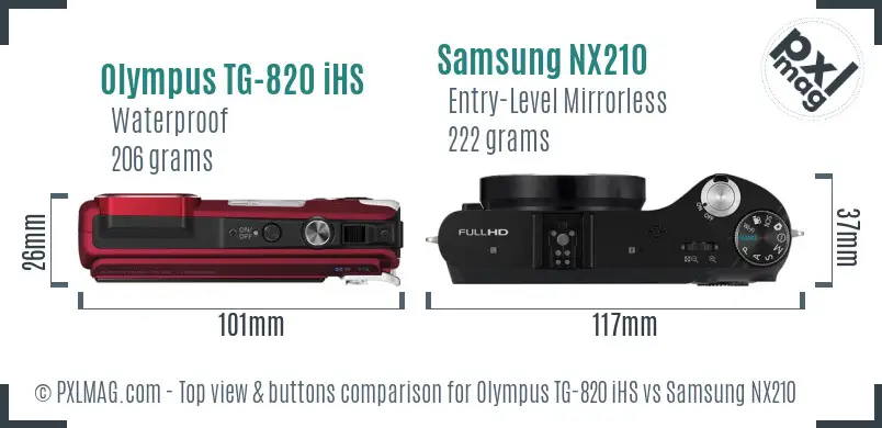 Olympus TG-820 iHS vs Samsung NX210 top view buttons comparison