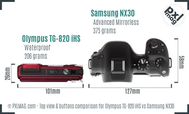 Olympus TG-820 iHS vs Samsung NX30 top view buttons comparison