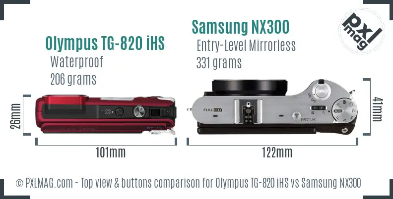 Olympus TG-820 iHS vs Samsung NX300 top view buttons comparison