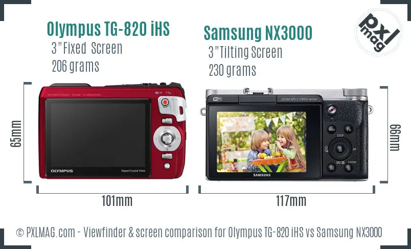 Olympus TG-820 iHS vs Samsung NX3000 Screen and Viewfinder comparison