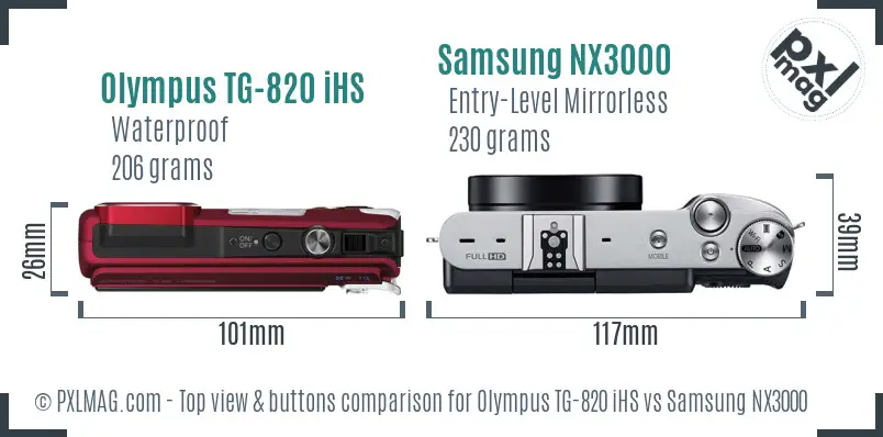 Olympus TG-820 iHS vs Samsung NX3000 top view buttons comparison