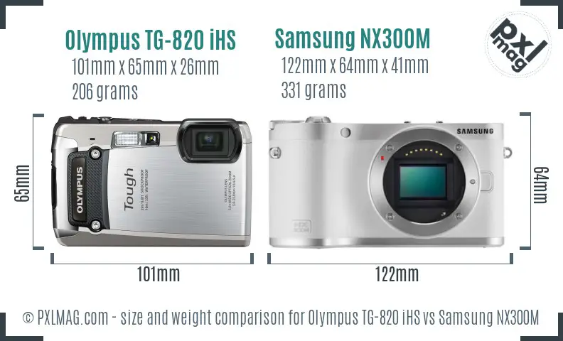 Olympus TG-820 iHS vs Samsung NX300M size comparison