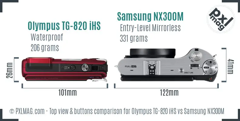 Olympus TG-820 iHS vs Samsung NX300M top view buttons comparison