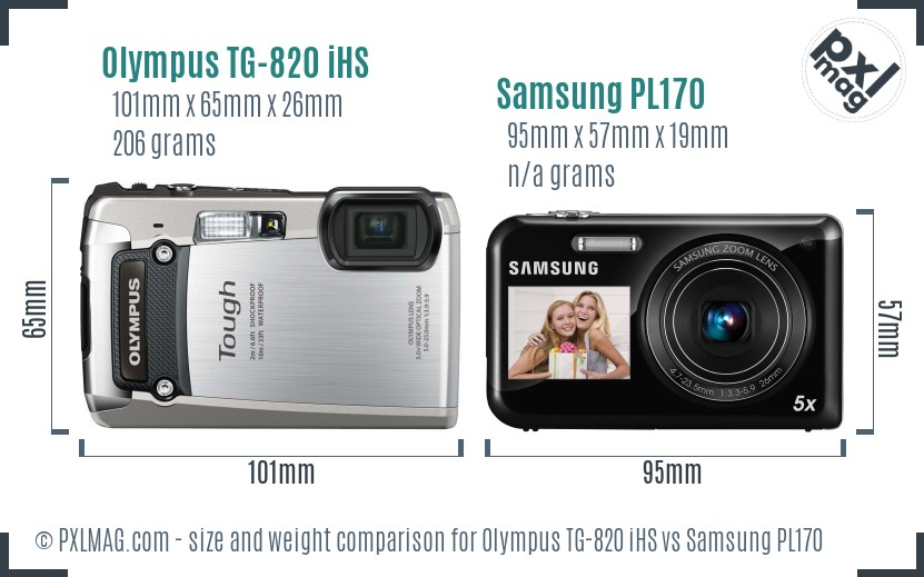 Olympus TG-820 iHS vs Samsung PL170 size comparison