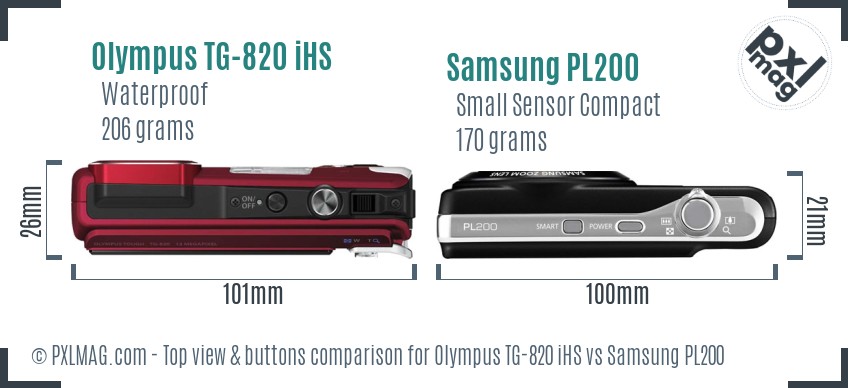 Olympus TG-820 iHS vs Samsung PL200 top view buttons comparison