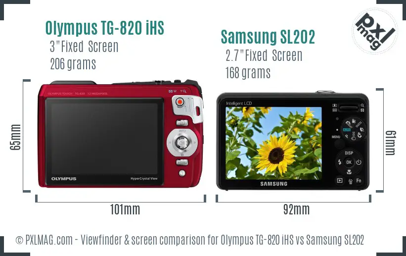 Olympus TG-820 iHS vs Samsung SL202 Screen and Viewfinder comparison