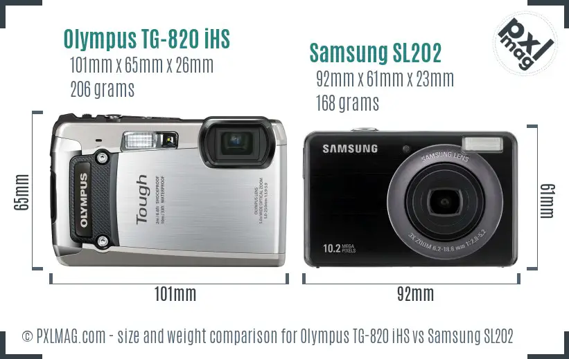 Olympus TG-820 iHS vs Samsung SL202 size comparison