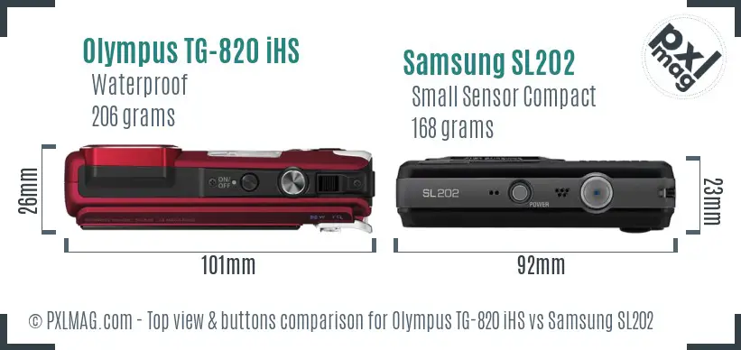 Olympus TG-820 iHS vs Samsung SL202 top view buttons comparison