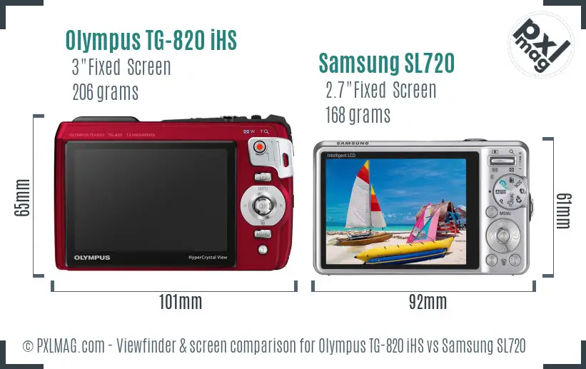 Olympus TG-820 iHS vs Samsung SL720 Screen and Viewfinder comparison
