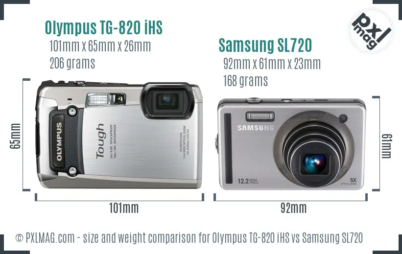 Olympus TG-820 iHS vs Samsung SL720 size comparison
