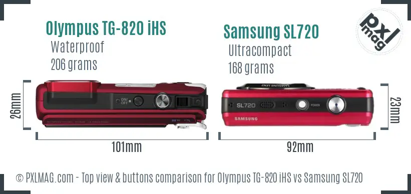 Olympus TG-820 iHS vs Samsung SL720 top view buttons comparison