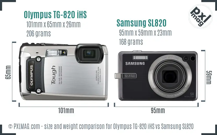 Olympus TG-820 iHS vs Samsung SL820 size comparison