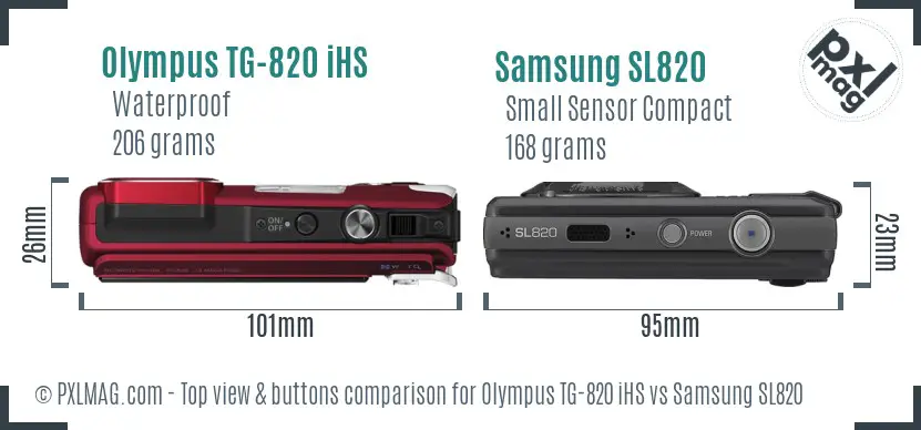 Olympus TG-820 iHS vs Samsung SL820 top view buttons comparison