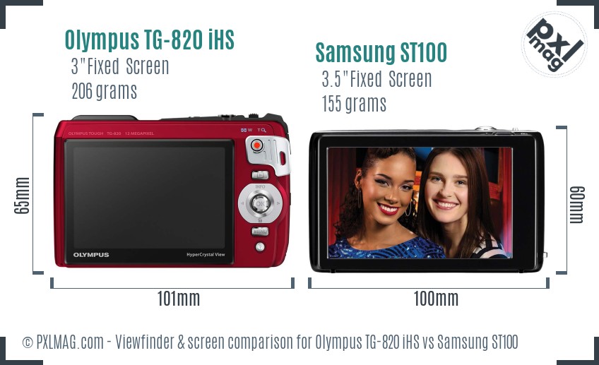Olympus TG-820 iHS vs Samsung ST100 Screen and Viewfinder comparison