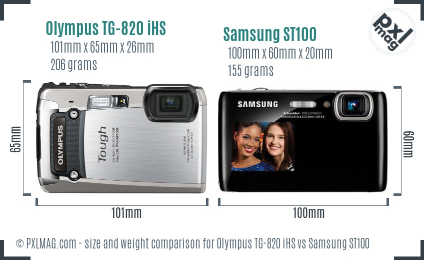 Olympus TG-820 iHS vs Samsung ST100 size comparison
